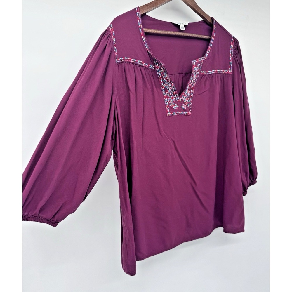The‎ Pioneer Woman peasant balloon Sleeve Blouse Burgundy Embroidered boho 2X